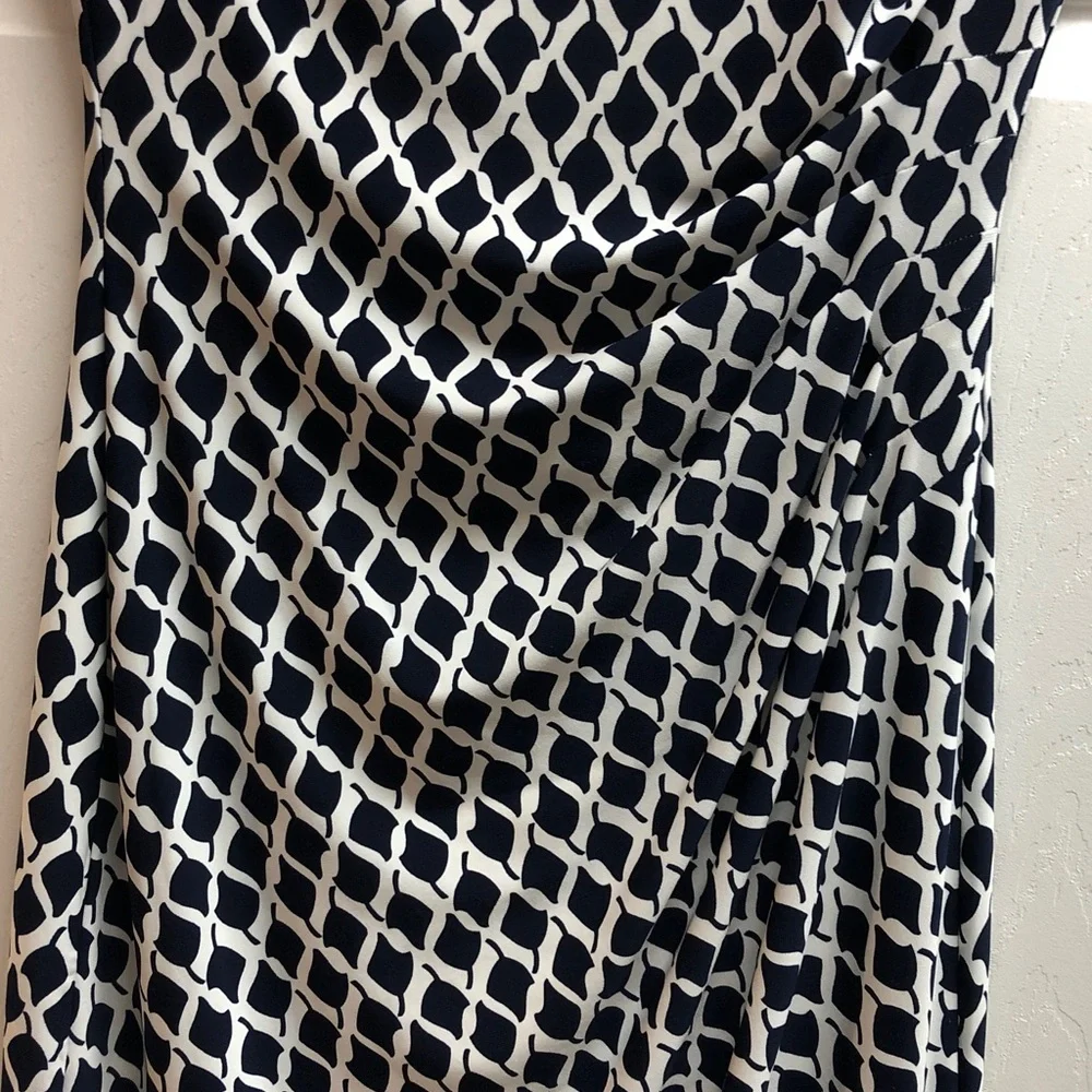 Lauren Ralph Lauren Navy and White Geometric Midi Dress